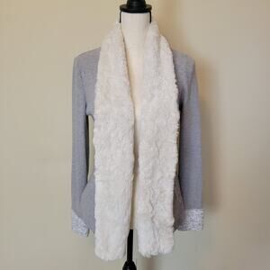 Anthropologie Saturday Sunday M Open Front Cardigan Faux Fur Gray